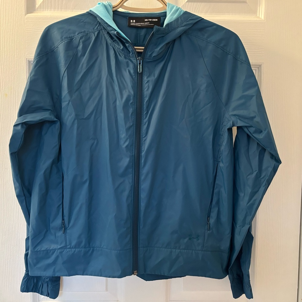 3/$25 Under Armour Teal Shell Wind Breaker Jacket With Hood